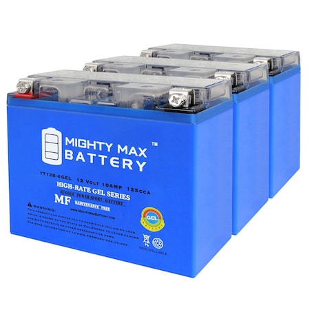 Mighty Max Battery YT12B-4GEL 12V 10Ah GEL Replacement Battery compatible with GT12B-4, YT12B-BS, UT12B-4 - 3PK MAX4028611